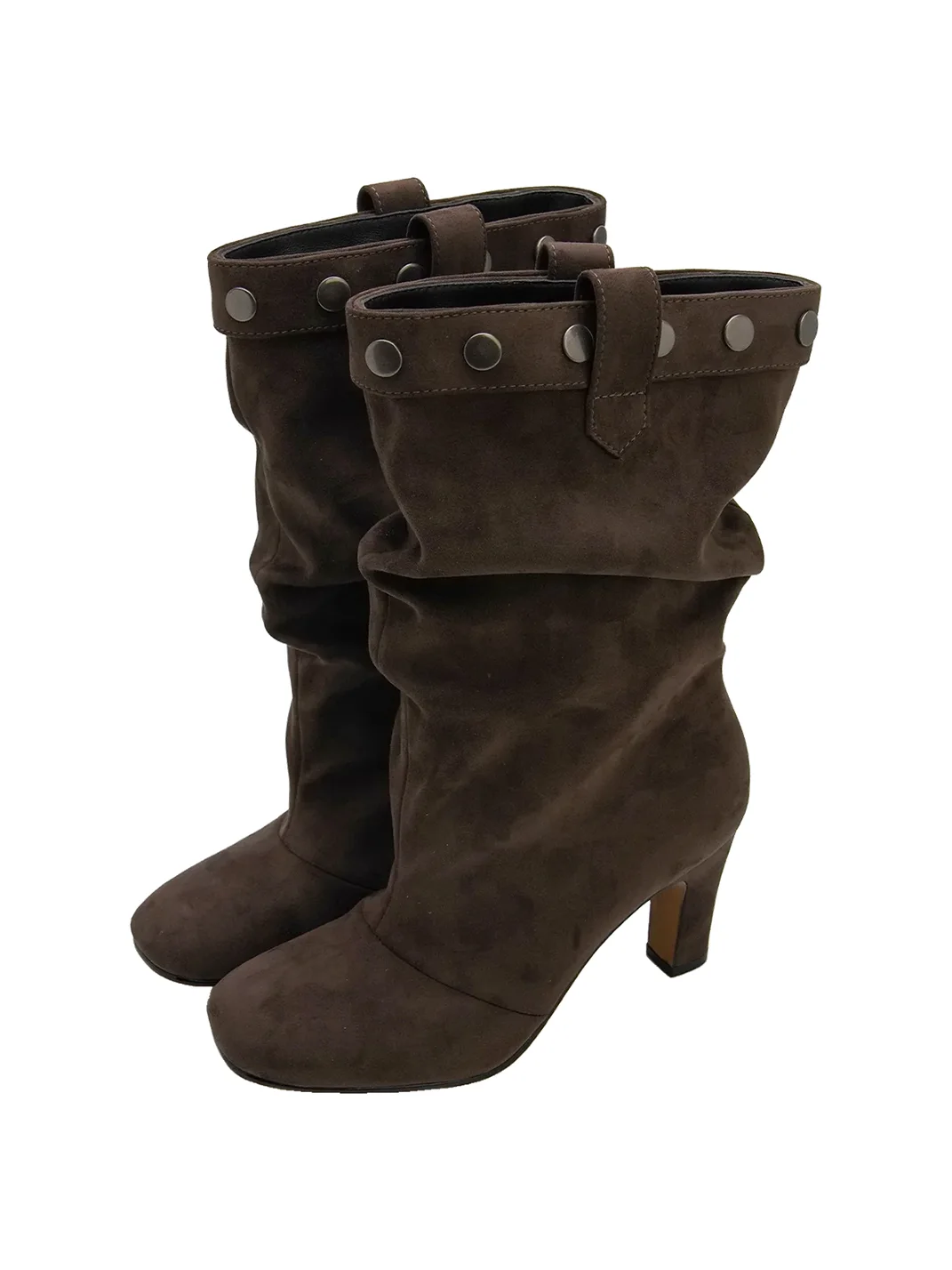 Mollynne | Studded Slouchy High Heel Mid-Calf Boots