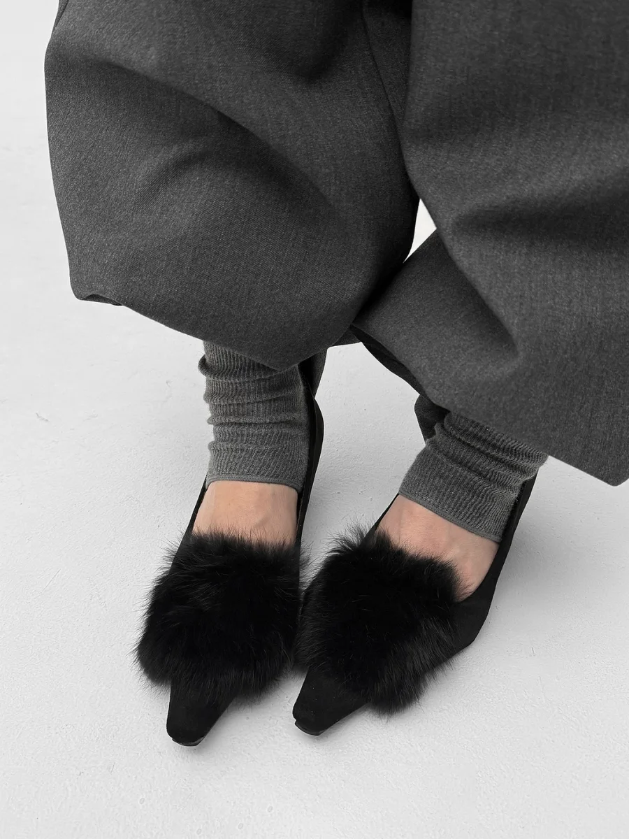 Abstract garden | Pointed Toe Fur Trim Hidden Wedge Shoes - 3