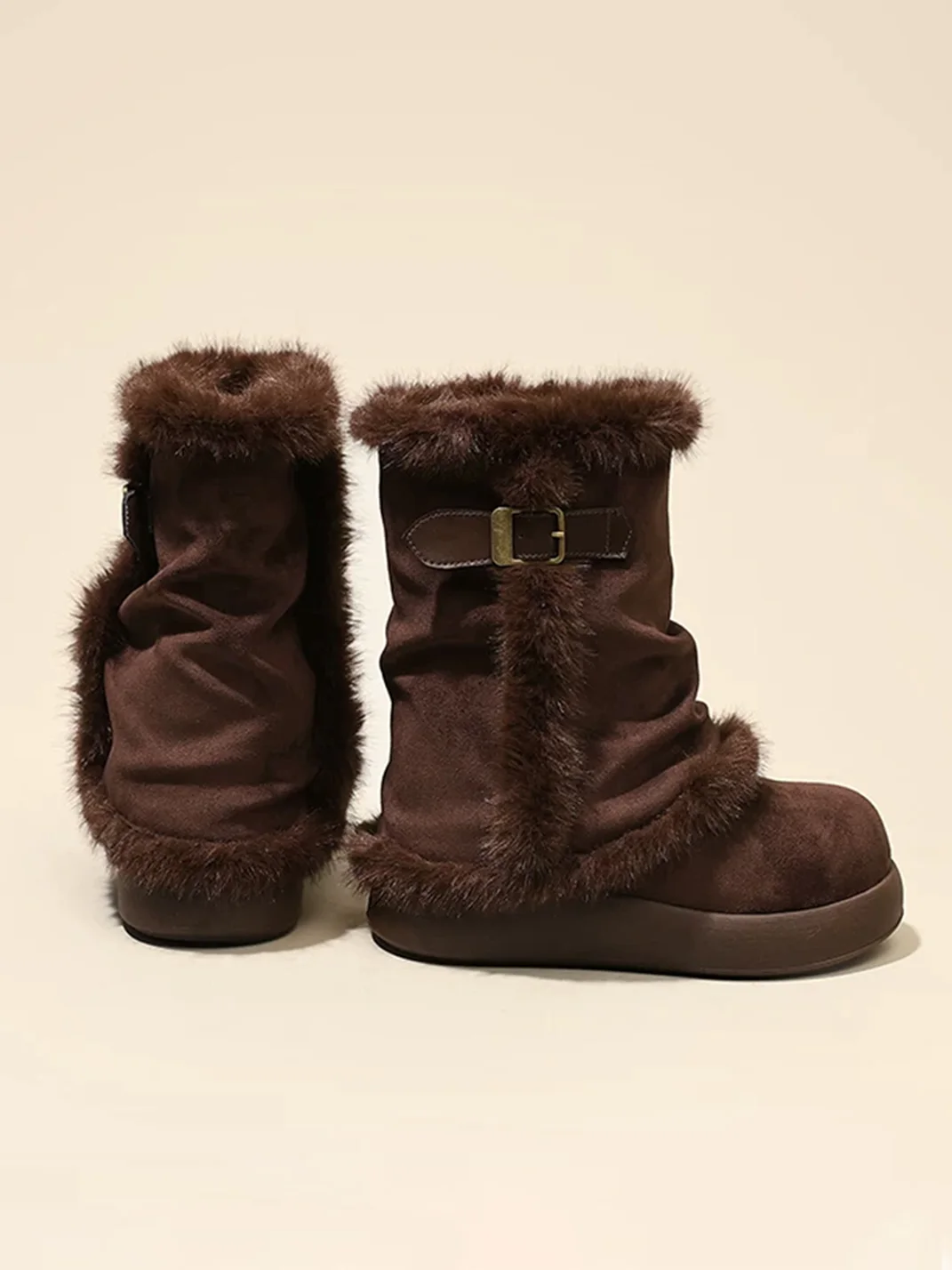 GRACEPANDA | Fleece-Lined Buckle Strap Platform Snow Boots