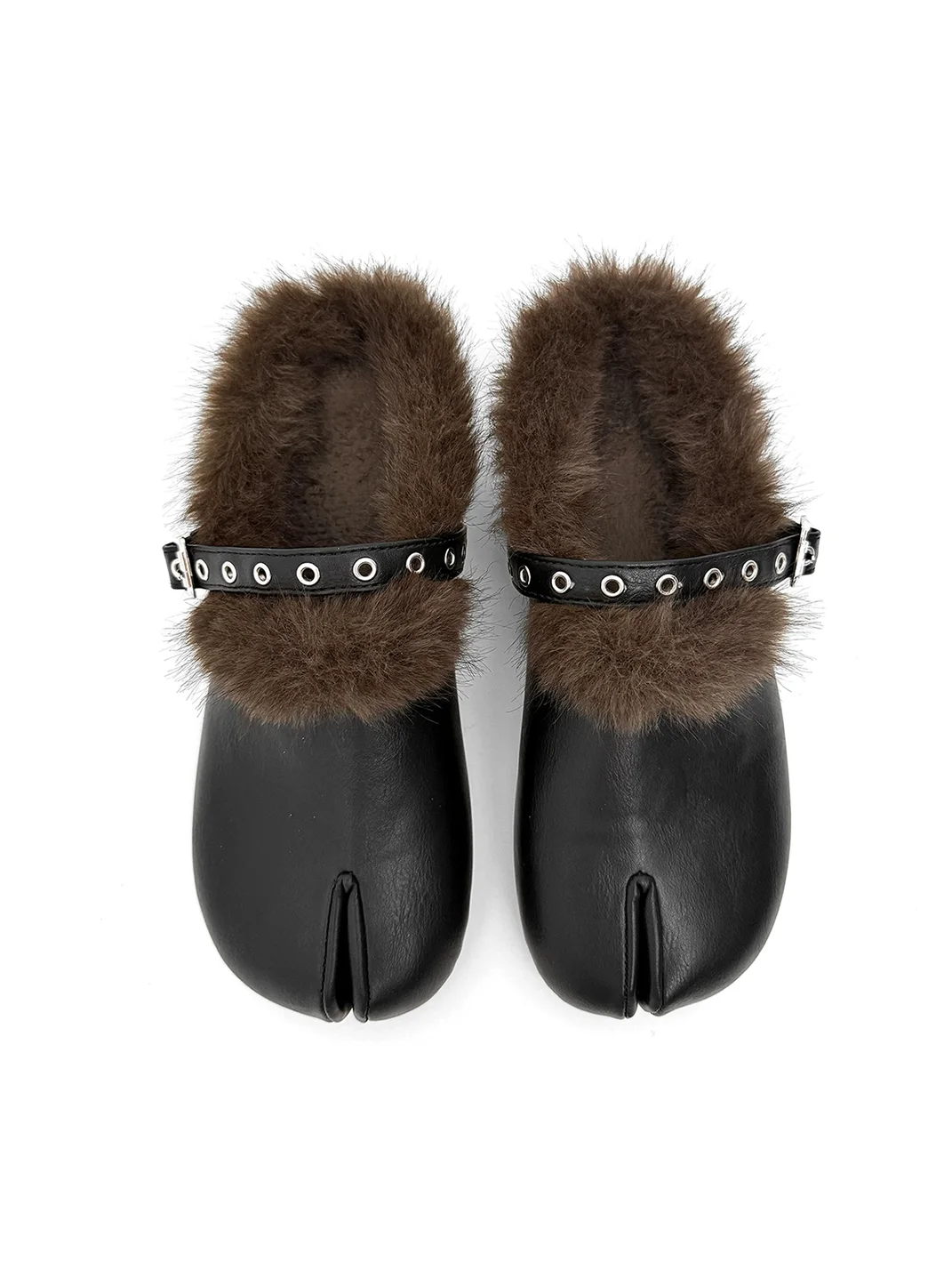 Abstract garden | Split-Toe Buckle Strap Plush Trim Mules