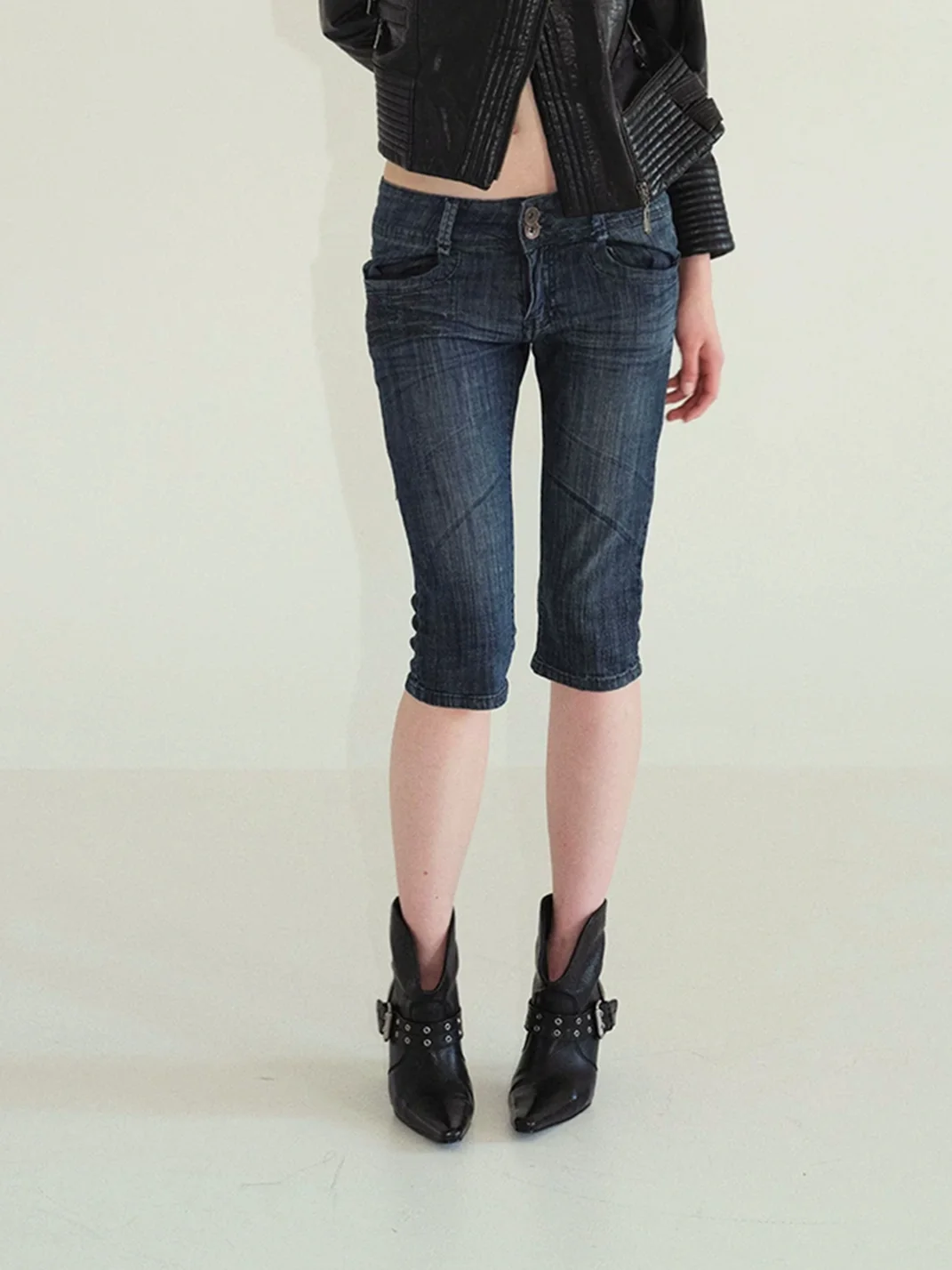 Mooreyu Atelier | Leather Pointed-Toe Buckle Stiletto Ankle Boots