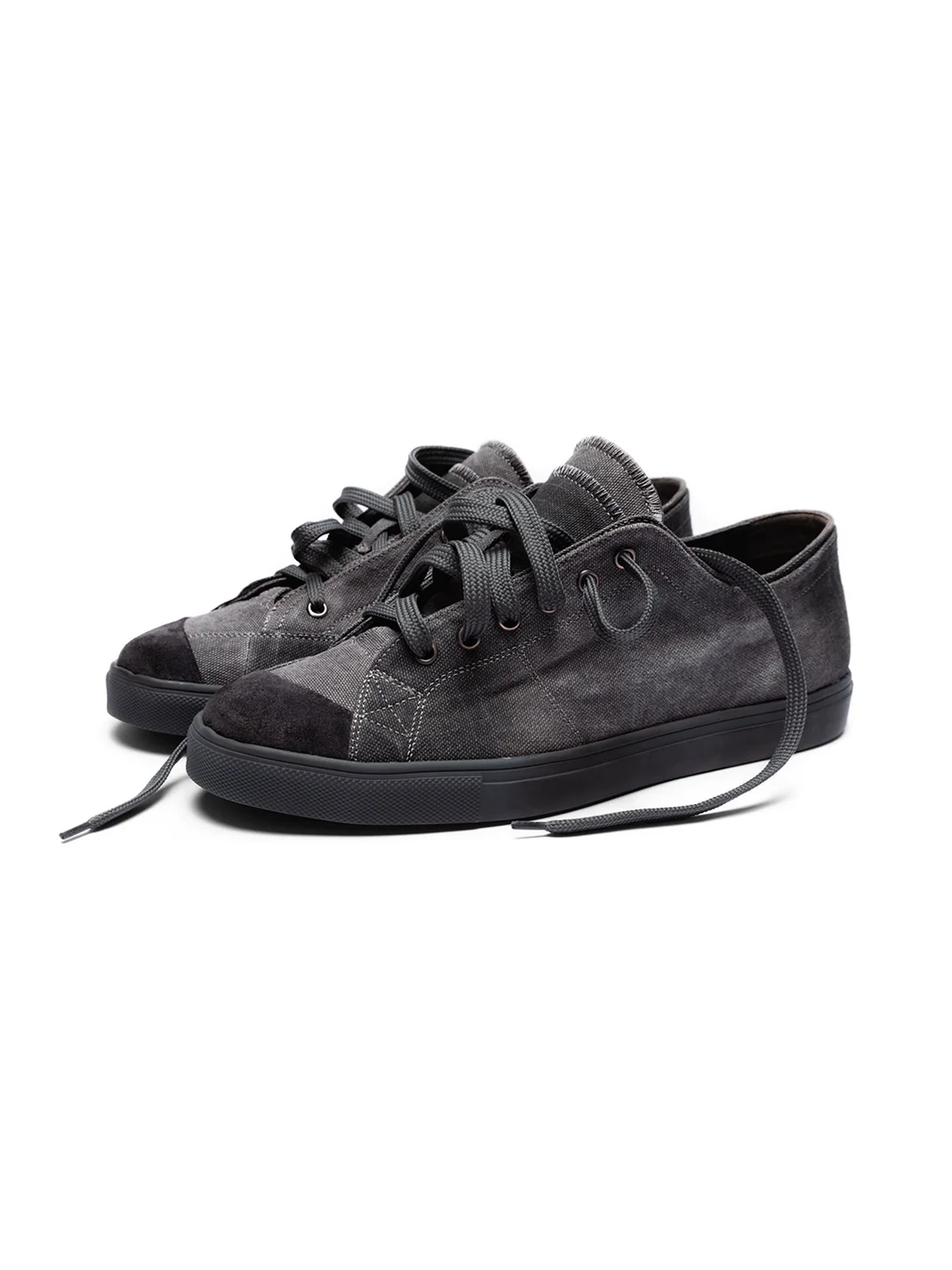 VOWPROGRESS | Washed Double-Layer Shaped-Toe Canvas Denim Vulcanized Sneakers
