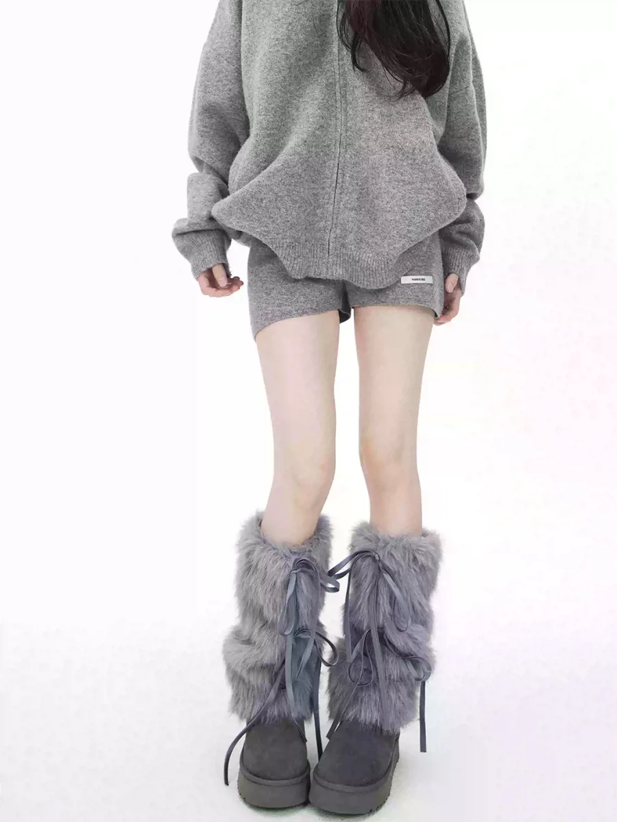 SS2L | Ribbon Bow Faux Fur Leg Warmers - 3