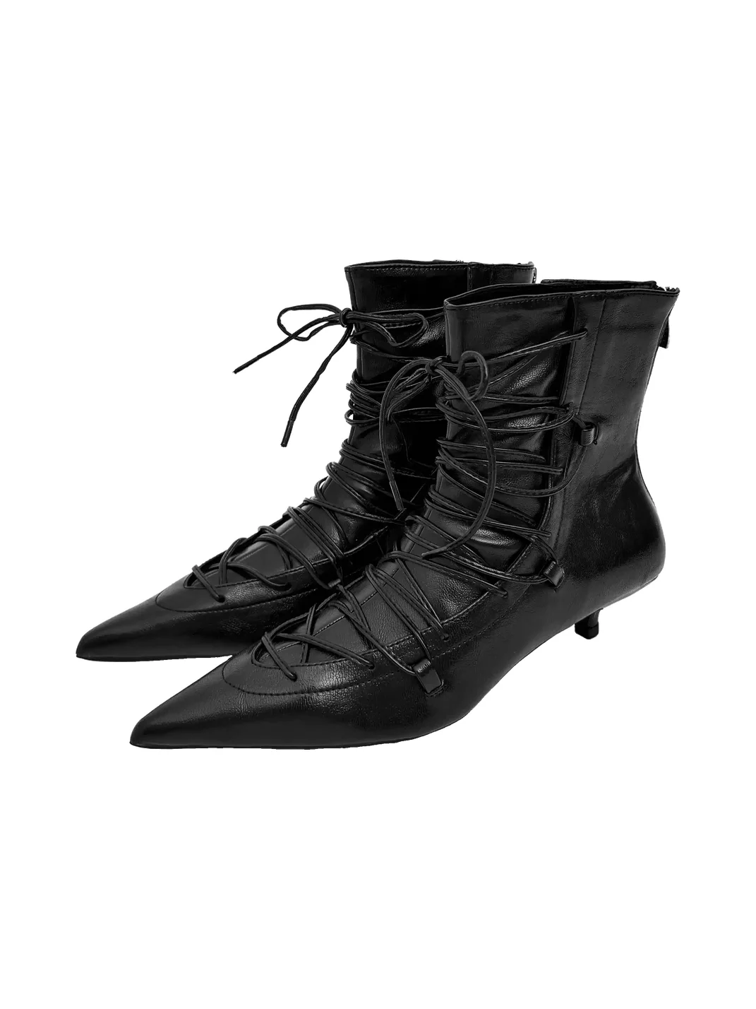 Abstract garden | Pointed-Toe Lace-Up Ankle Boots With Rear Zippers