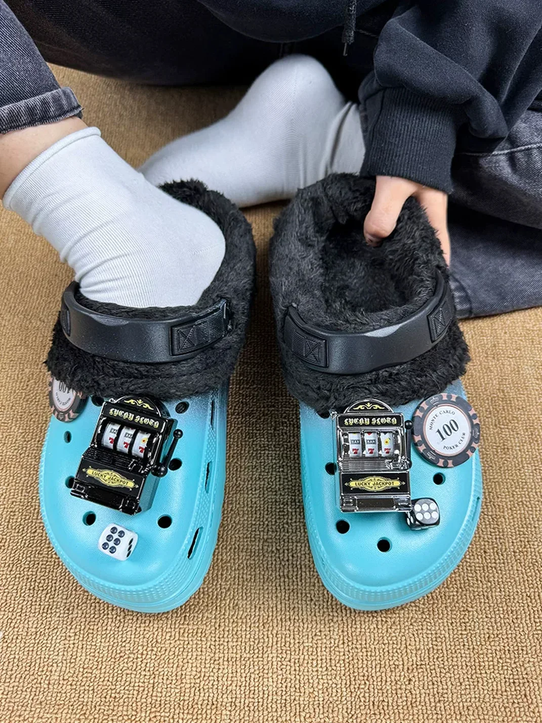 UNFAIR | Game Machine Plush-Lined Platform Clog Slippers
