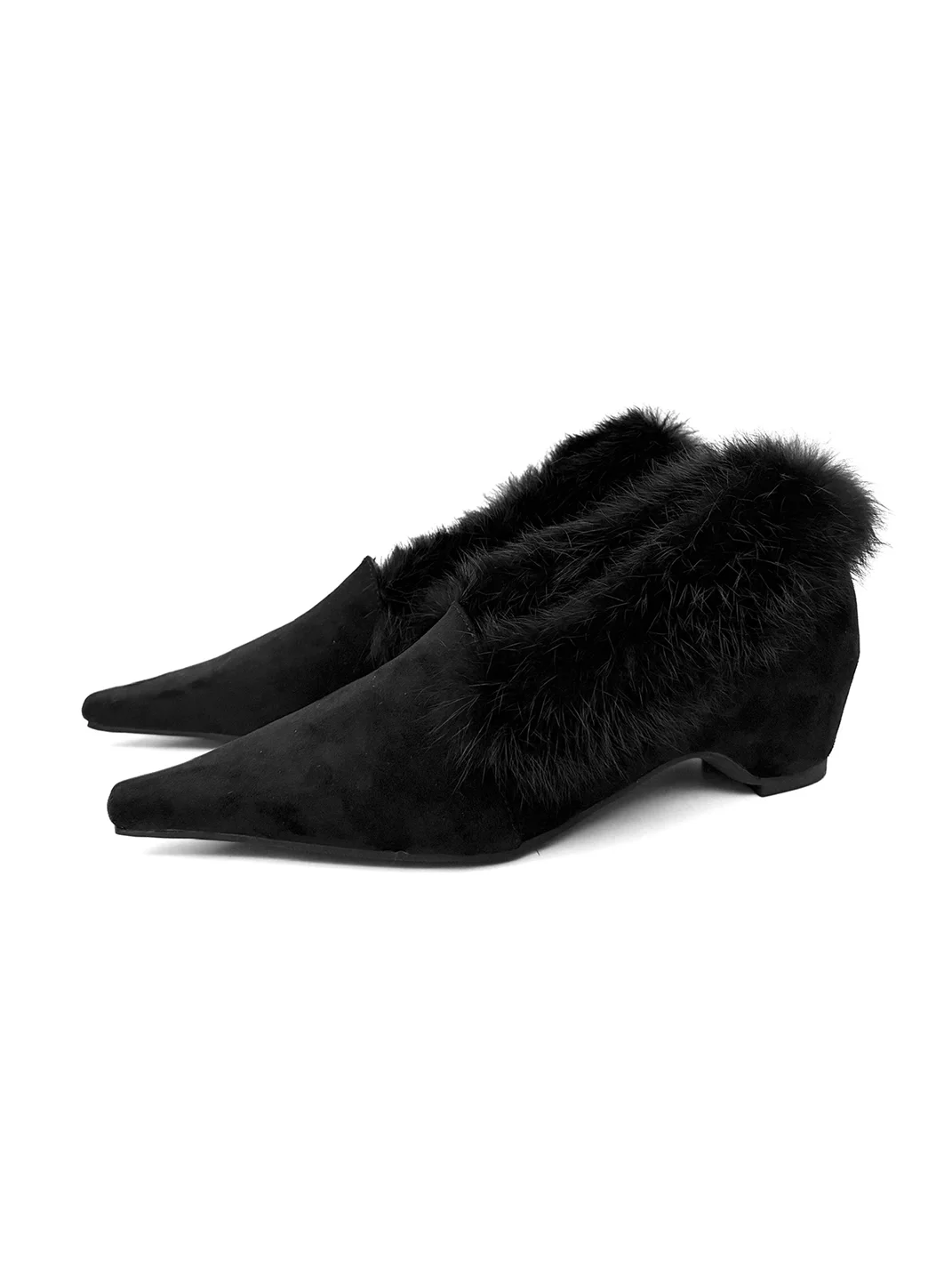 Abstract garden | Pointed Toe Fur Trim Hidden Heel Shoes