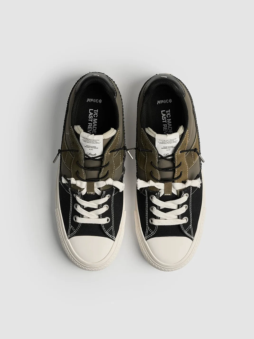 Tcmade | Deconstructed Leather Panel Low-Top Platform Canvas Sneakers