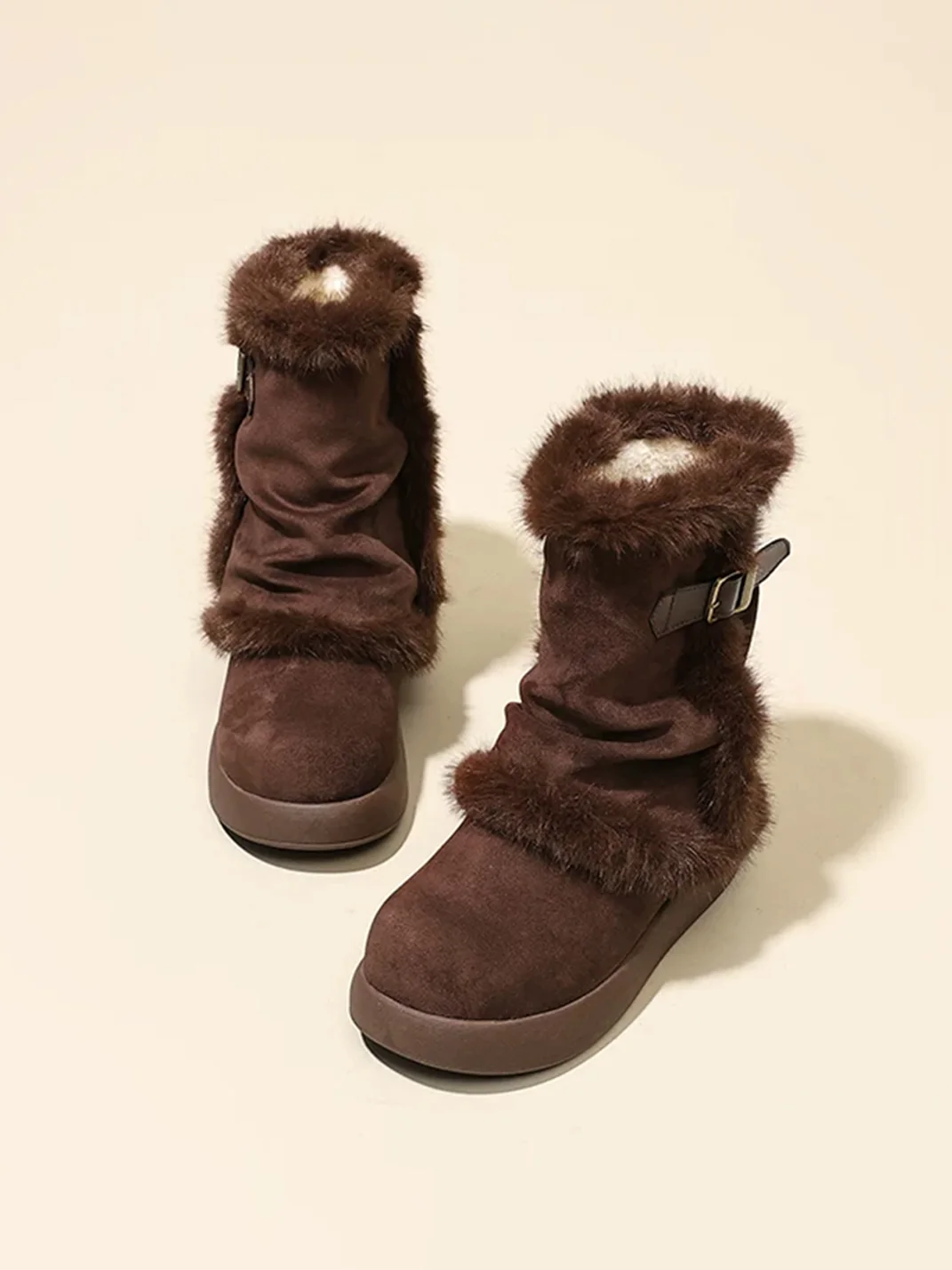 GRACEPANDA | Fleece-Lined Buckle Strap Platform Snow Boots