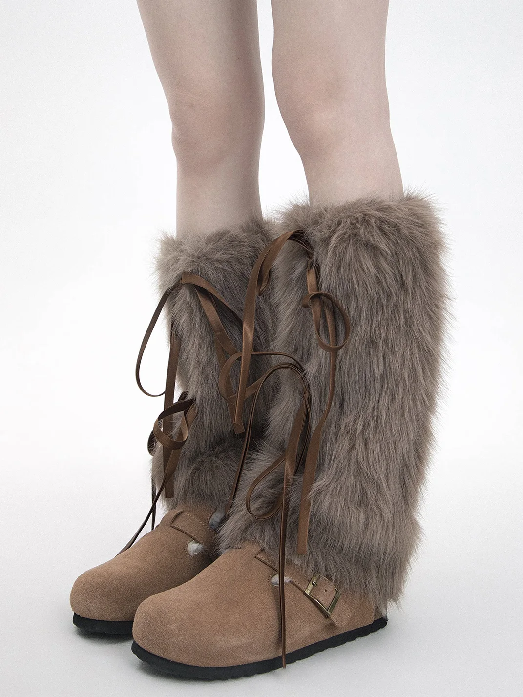 SS2L | Ribbon Bow Faux Fur Leg Warmers