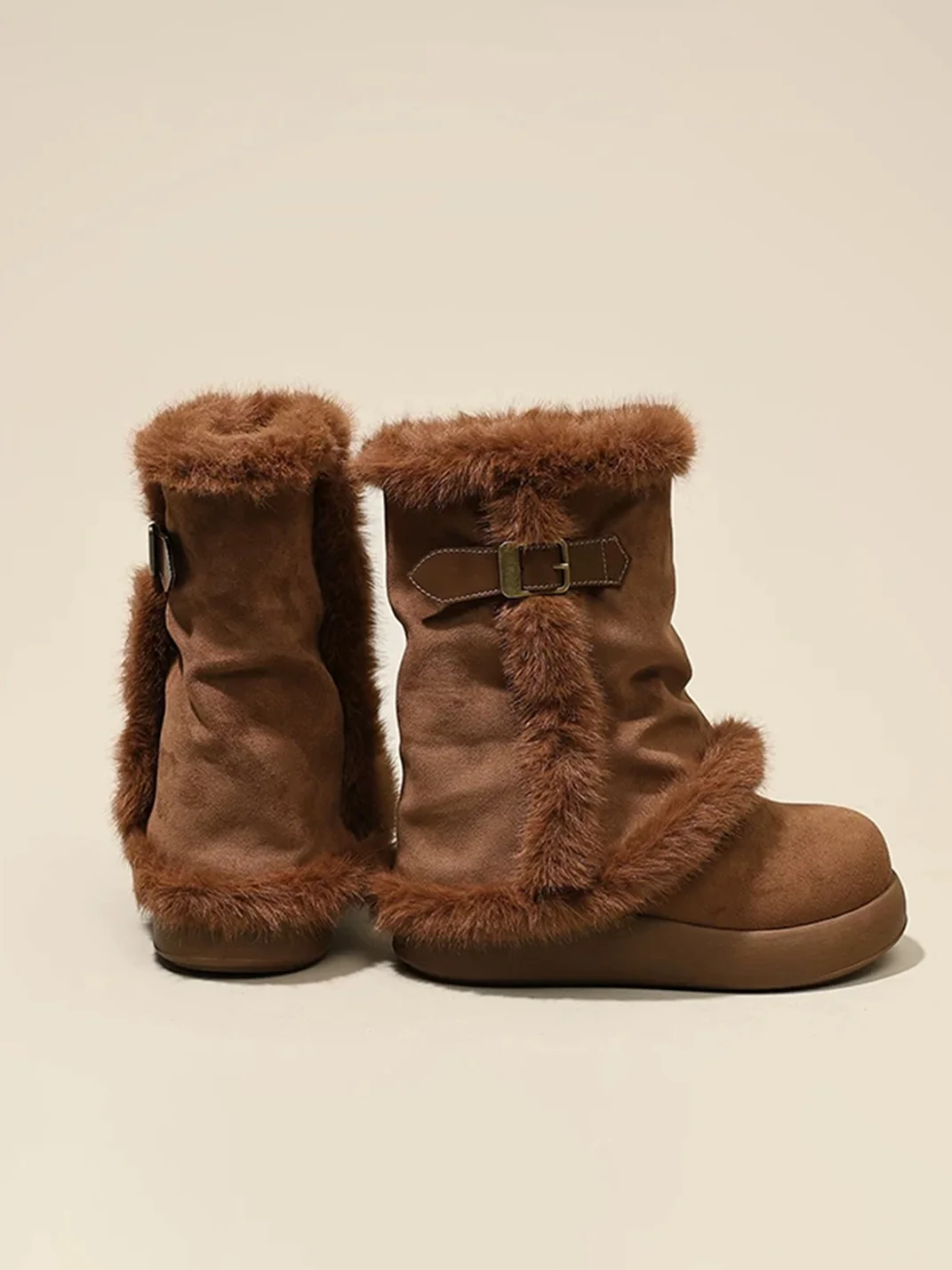 GRACEPANDA | Fleece-Lined Buckle Strap Platform Snow Boots