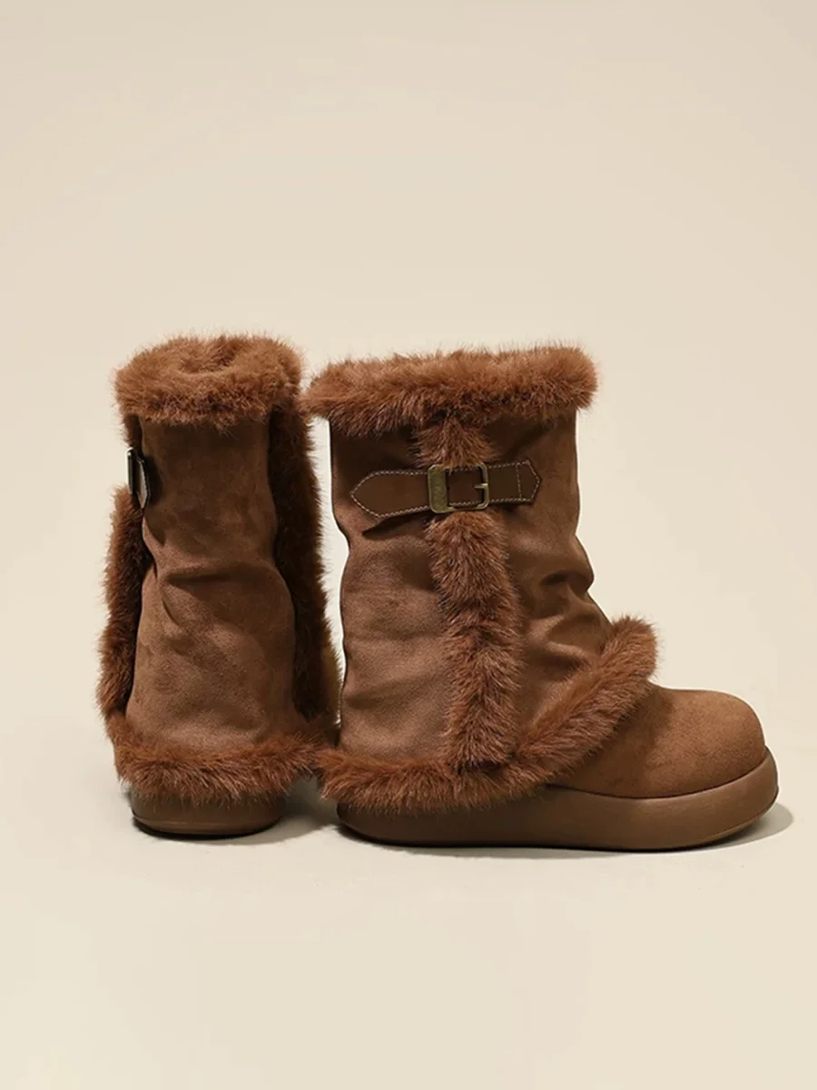 GRACEPANDA | Fleece-Lined Buckle Strap Platform Snow Boots - 4