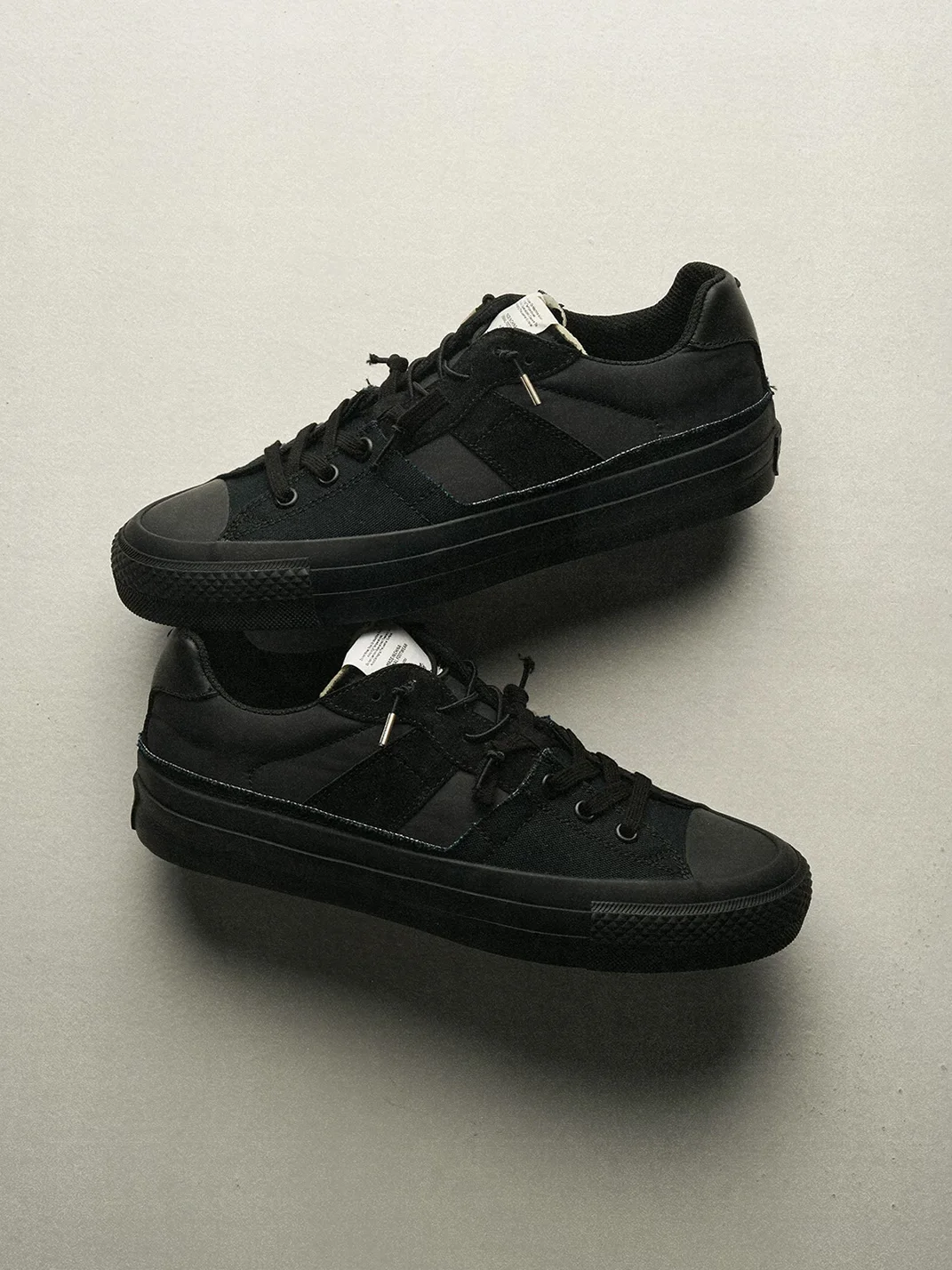 Tcmade | Deconstructed Leather Panel Low-Top Platform Canvas Sneakers