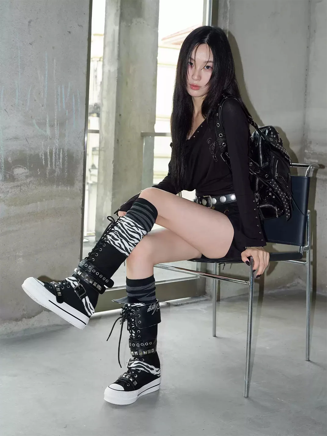 Mollynne | High-Top Canvas Platform Boots With Buckles