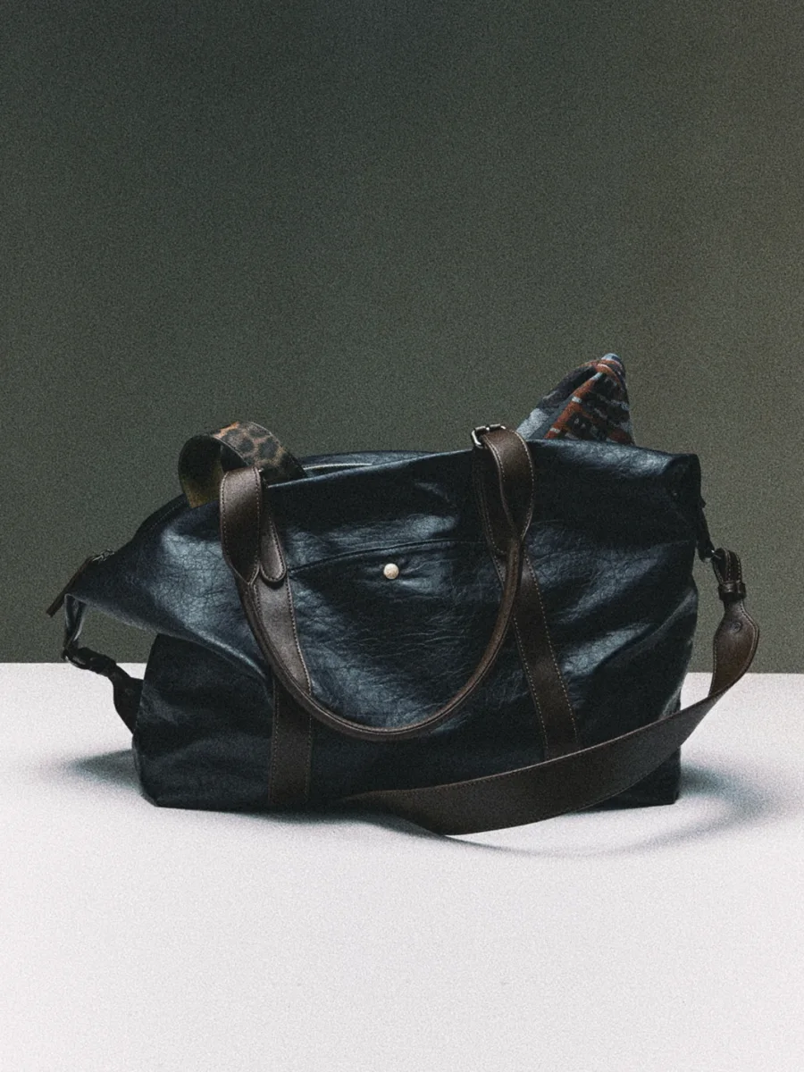 VOWPROGRESS | Black Brown Waxed Tote Hobo Bag - 3