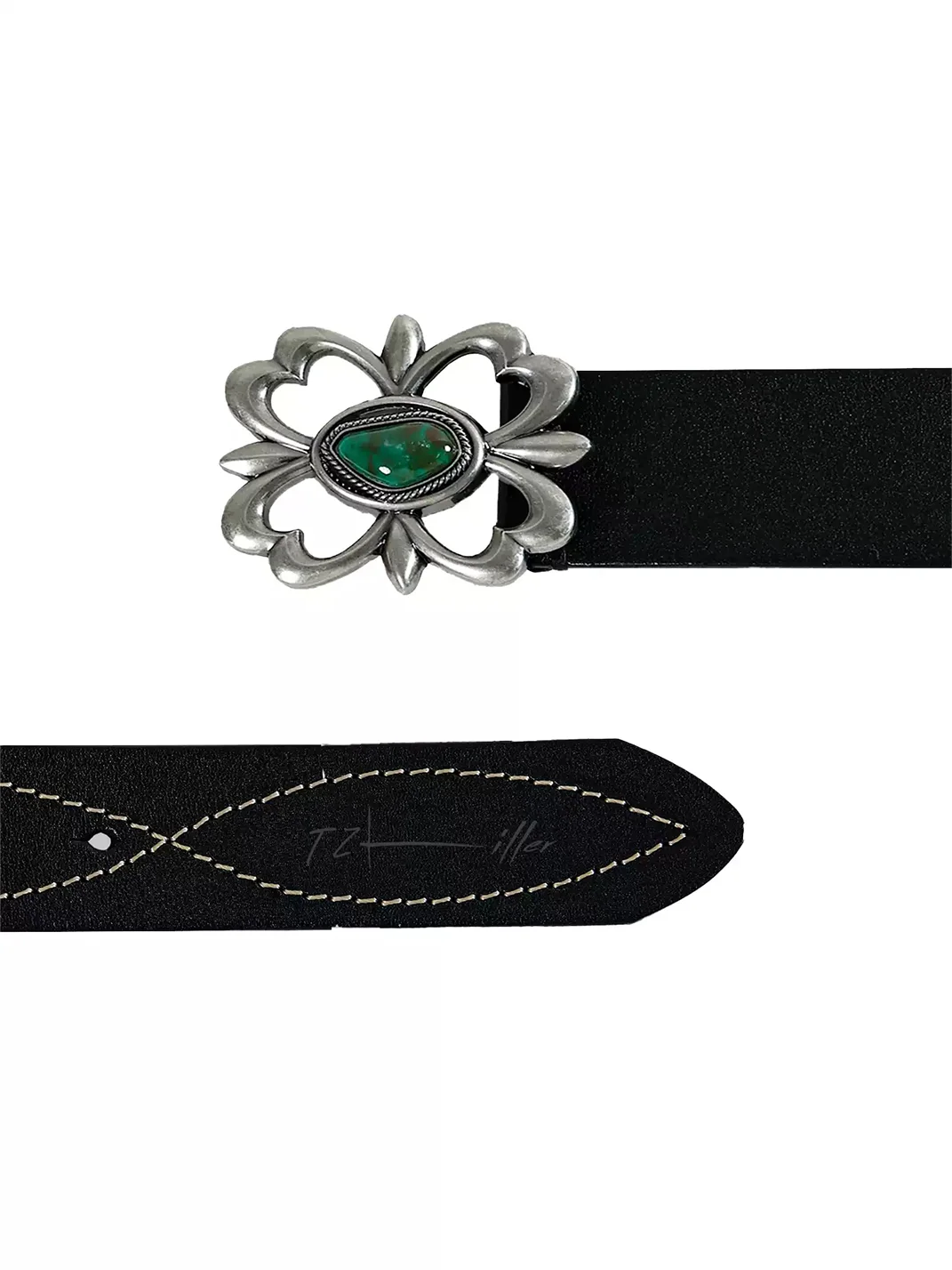 TZ killer | Topstitched Leather Belt With Metal Buckle