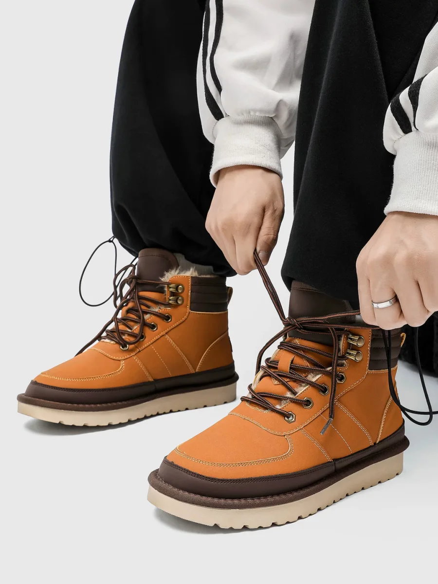 UenoPlanet | Colorblock Lace-Up Plush-Lined Snow Boots - 4