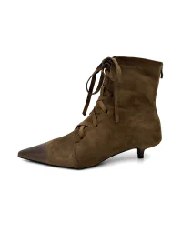 Abstract garden | Pointed Toe Lace-Up Kitten Heel Ankle Boots