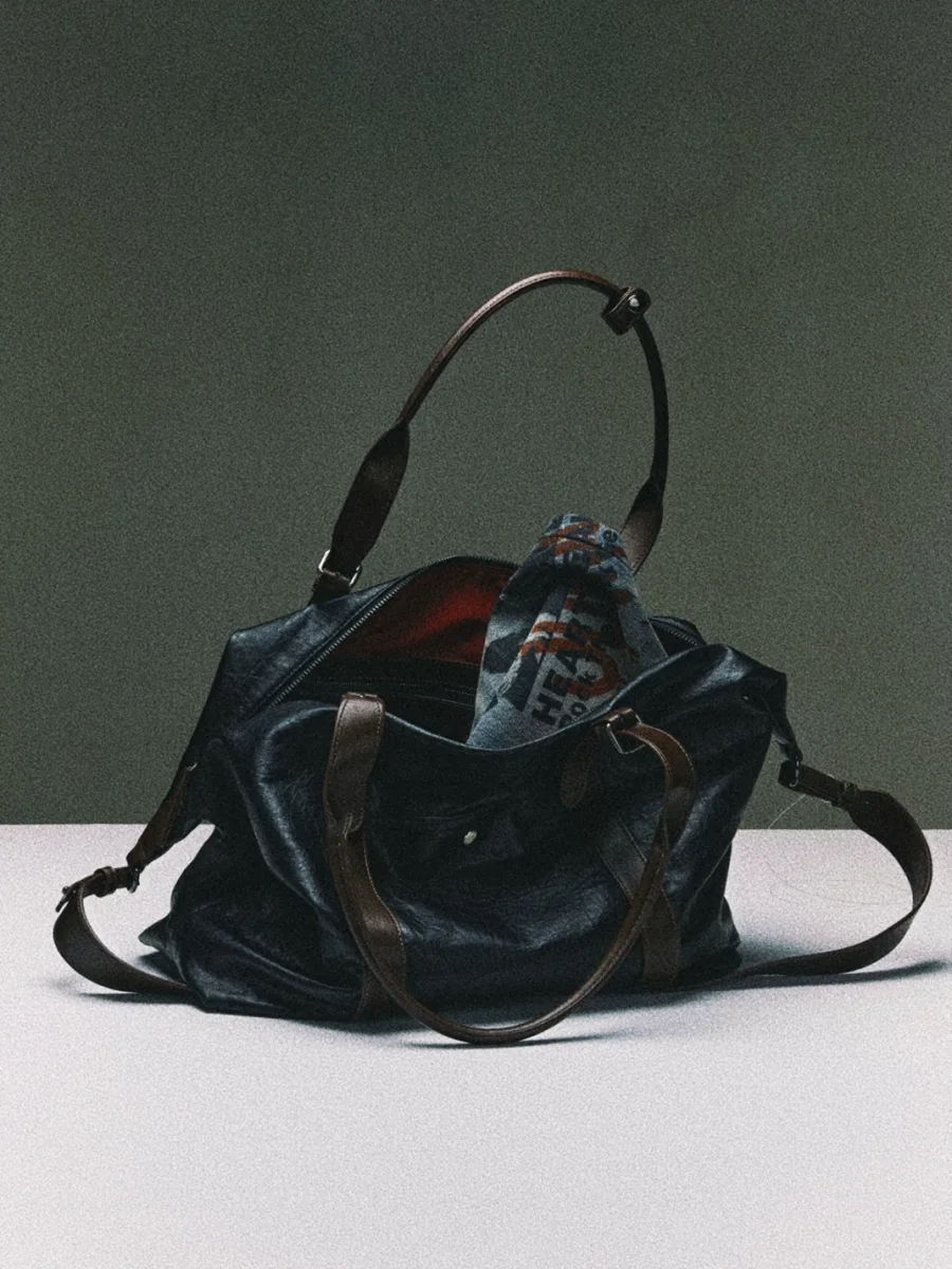 VOWPROGRESS | Black Brown Waxed Tote Hobo Bag - 2