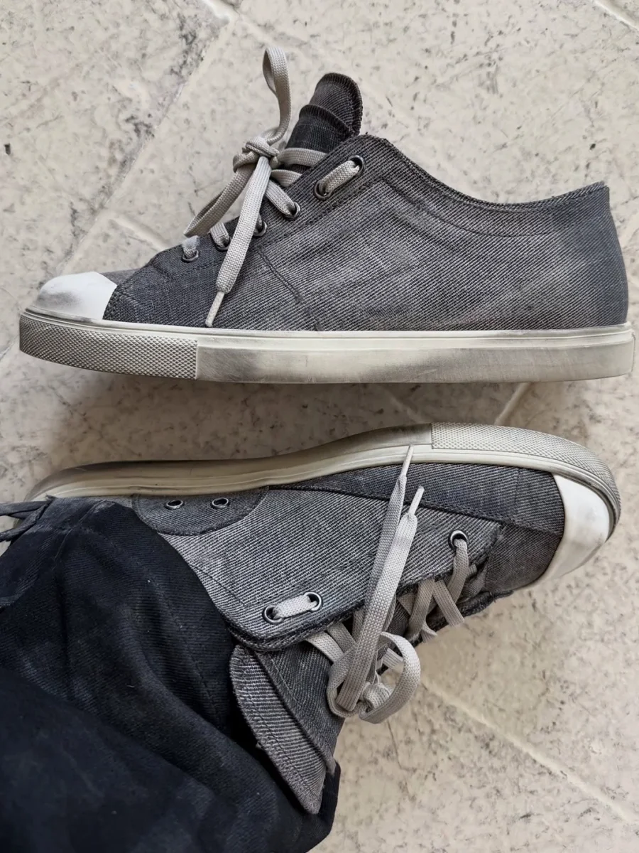 VOWPROGRESS | Washed Double-Layer Shaped-Toe Canvas Denim Vulcanized Sneakers - 4