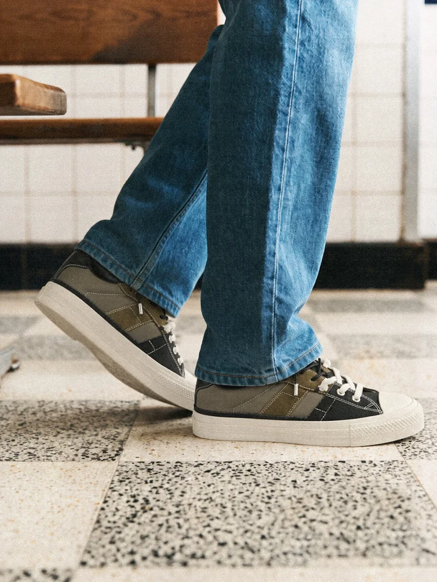 Tcmade | Deconstructed Leather Panel Low-Top Platform Canvas Sneakers - 2