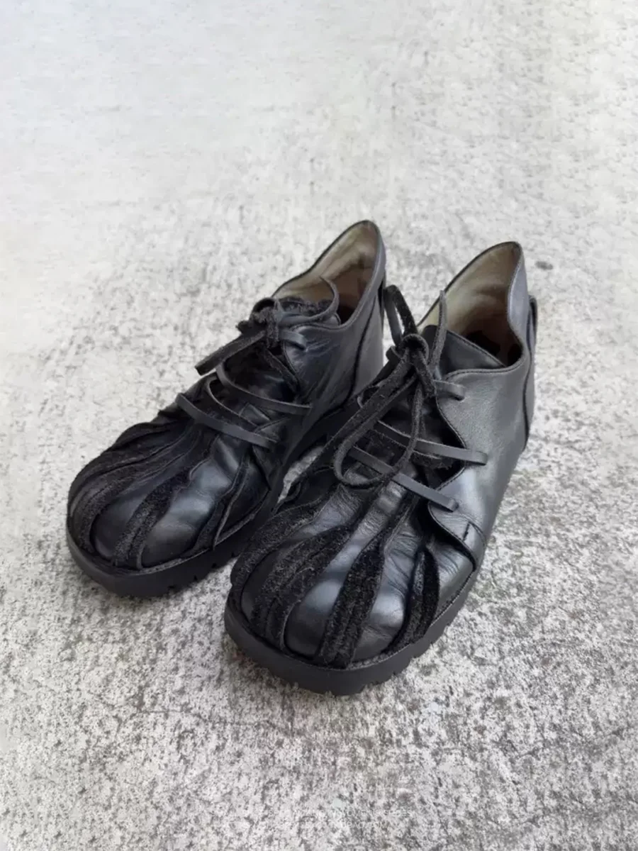 MXBNX | Black Retro Lace-Up Leather Shoes - 2