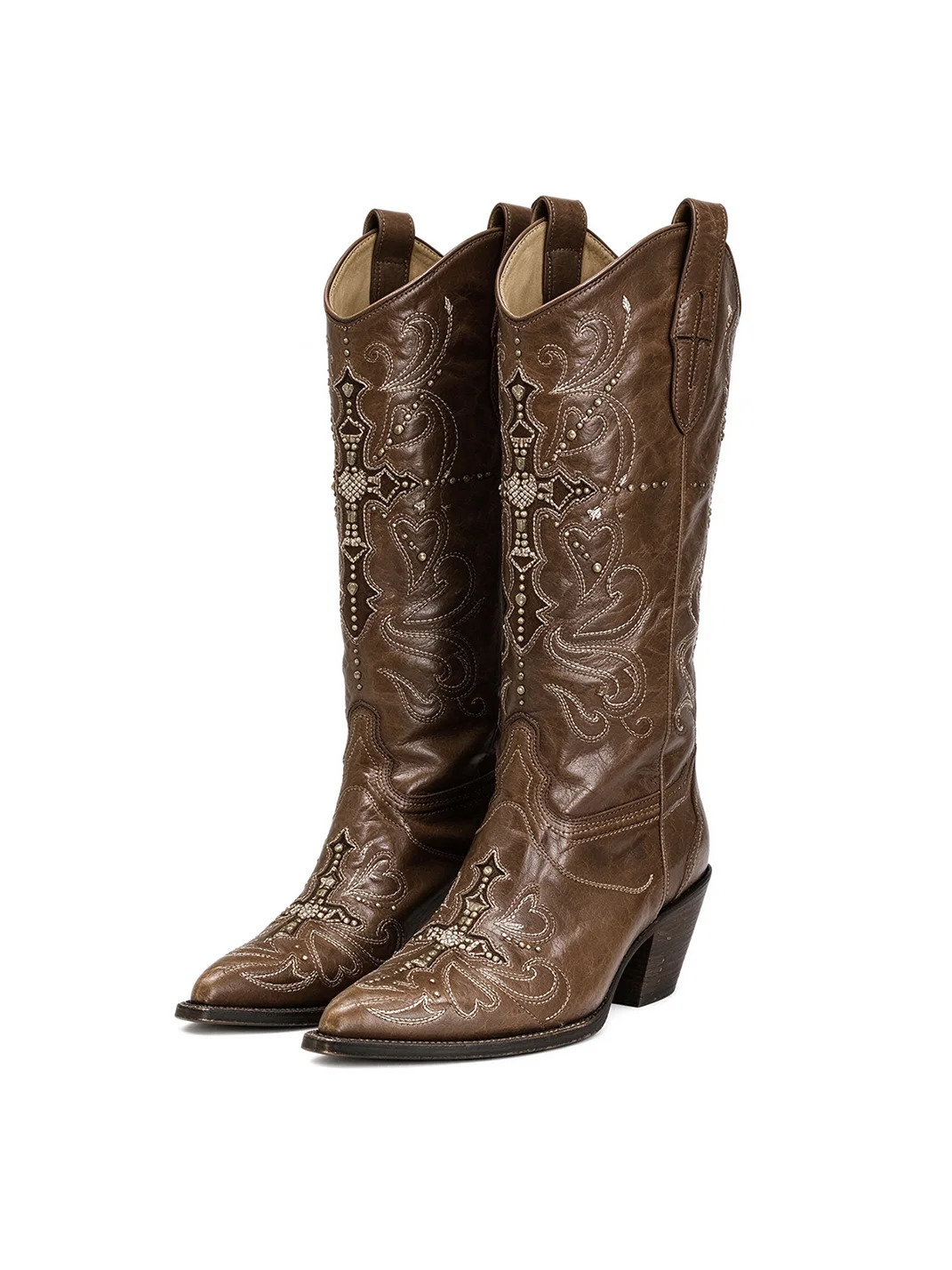 MNXDKG | Pointed-Toe Embroidered Studded Tall Western Cowboy Boots
