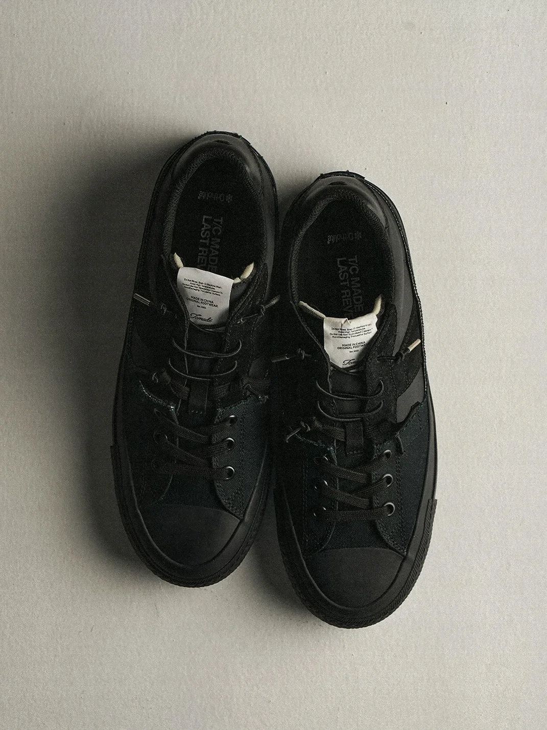 Tcmade | Deconstructed Leather Panel Low-Top Platform Canvas Sneakers