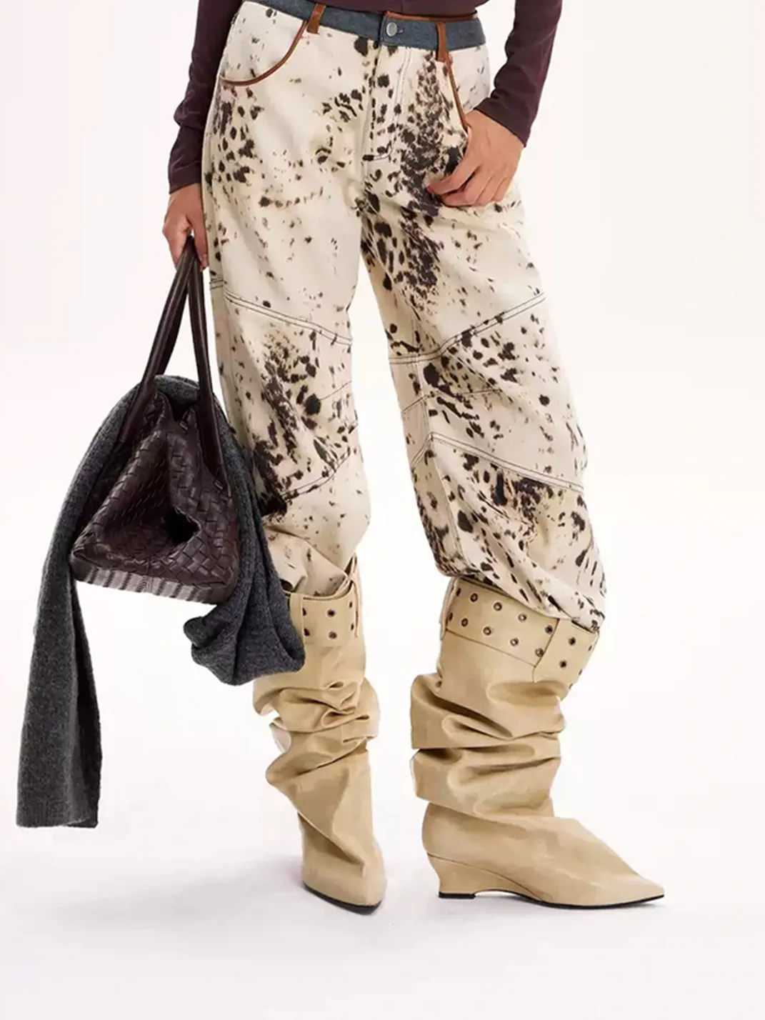 The NeverMore | Studded Pointed-Toe Slouchy Tall Heeled Boots