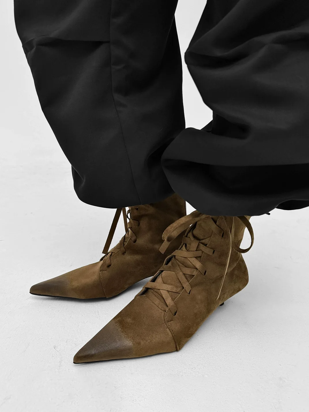 Abstract garden | Pointed Toe Lace-Up Kitten Heel Ankle Boots