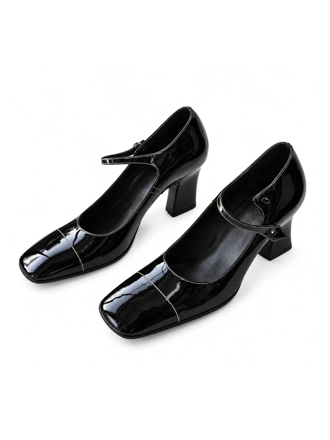 9HaoXieFang | Retro Square-Toe Mary Jane Block Heels