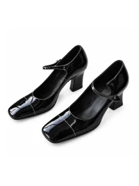 9HaoXieFang | Retro Square-Toe Mary Jane Block Heels