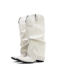 Mollynne | Studded Pointed-Toe Slouchy Block-Heel Tall Boots