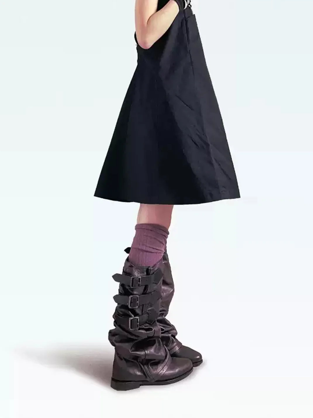 MXBNX | Distressed Slouchy Chunky Heel Buckle Tall Boots