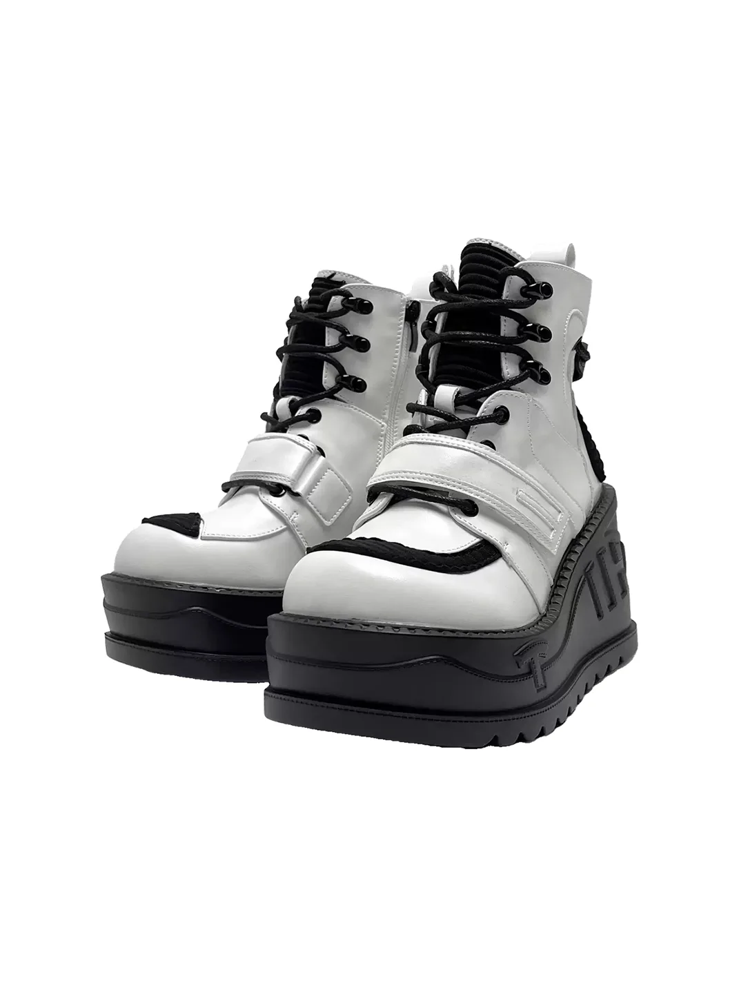 Mibvias | Colorblock Round Toe Platform Ankle Boots