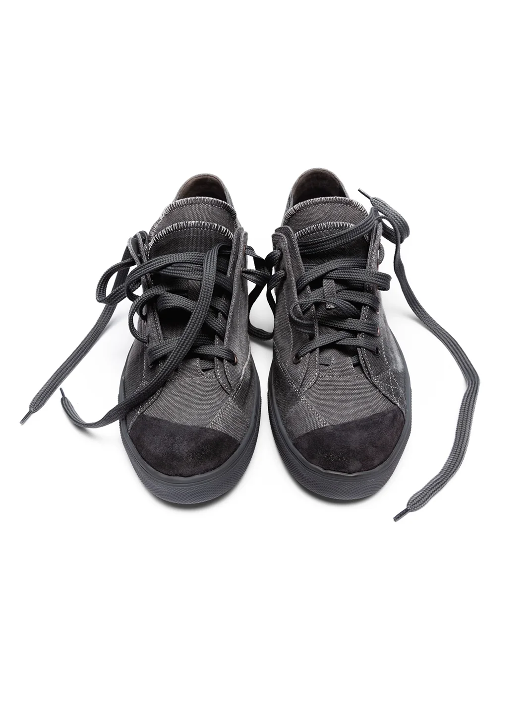VOWPROGRESS | Washed Double-Layer Shaped-Toe Canvas Denim Vulcanized Sneakers