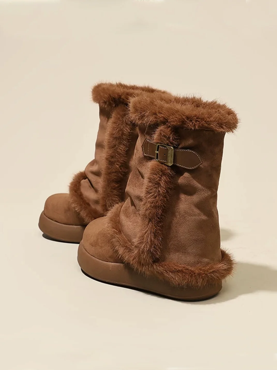 GRACEPANDA | Fleece-Lined Buckle Strap Platform Snow Boots