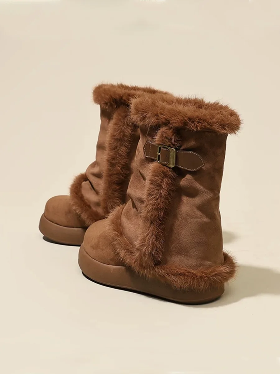 GRACEPANDA | Fleece-Lined Buckle Strap Platform Snow Boots - 3