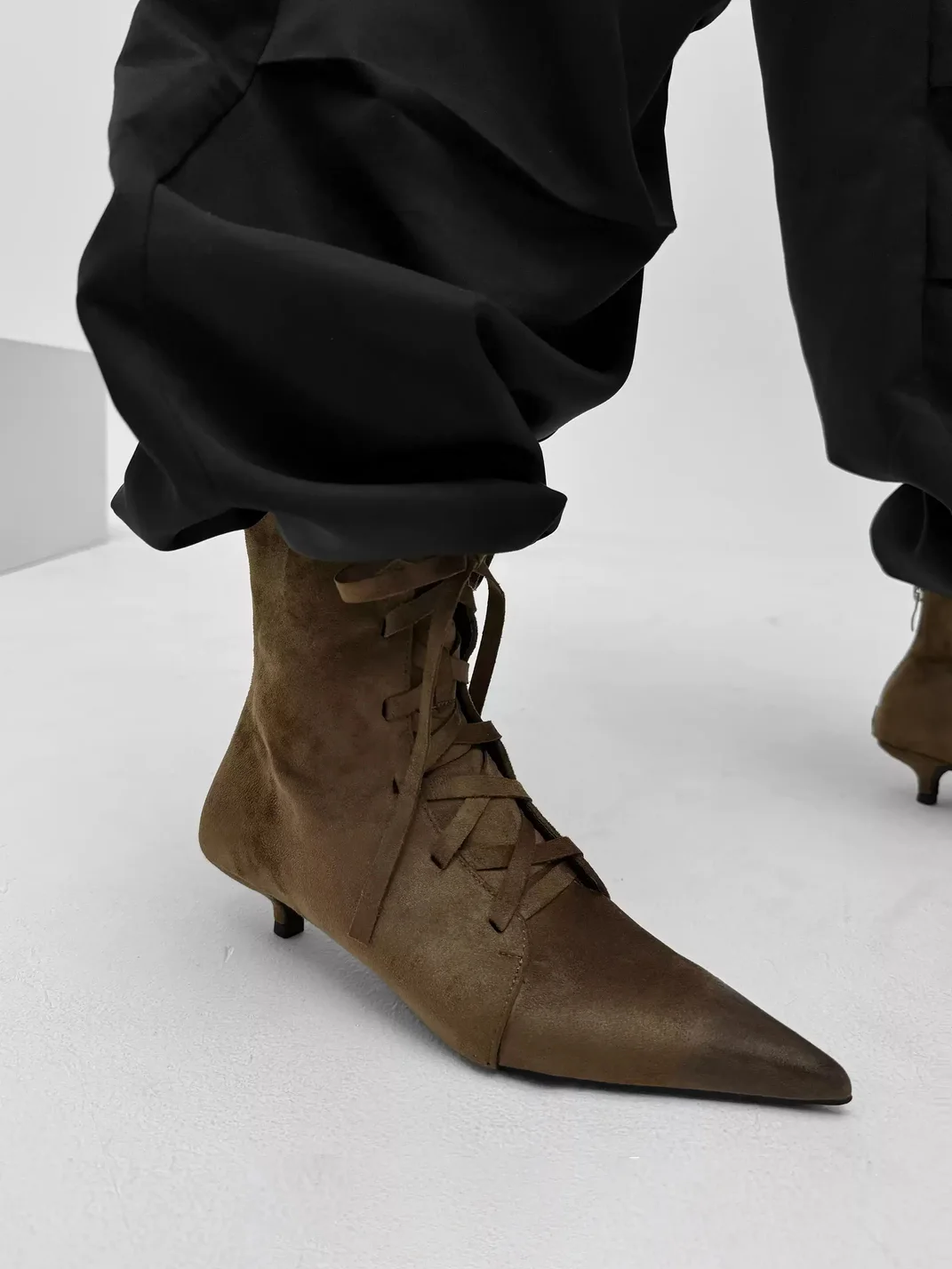 Abstract garden | Pointed Toe Lace-Up Kitten Heel Ankle Boots