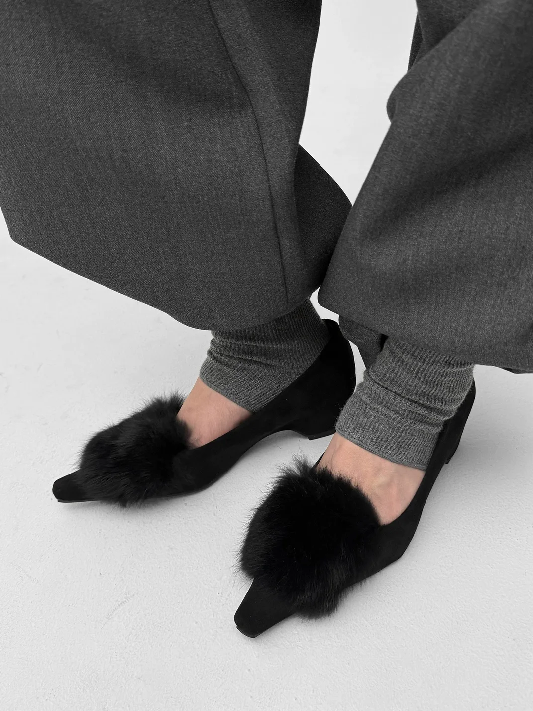 Abstract garden | Pointed Toe Fur Trim Hidden Wedge Shoes