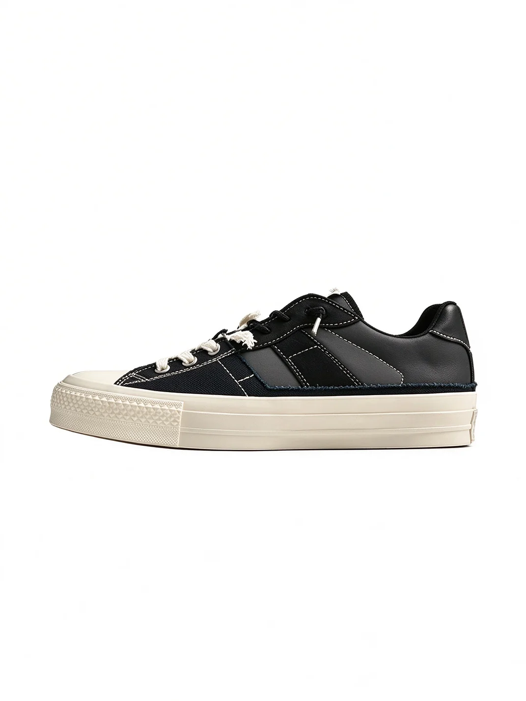 Tcmade | Deconstructed Leather Panel Low-Top Platform Canvas Sneakers
