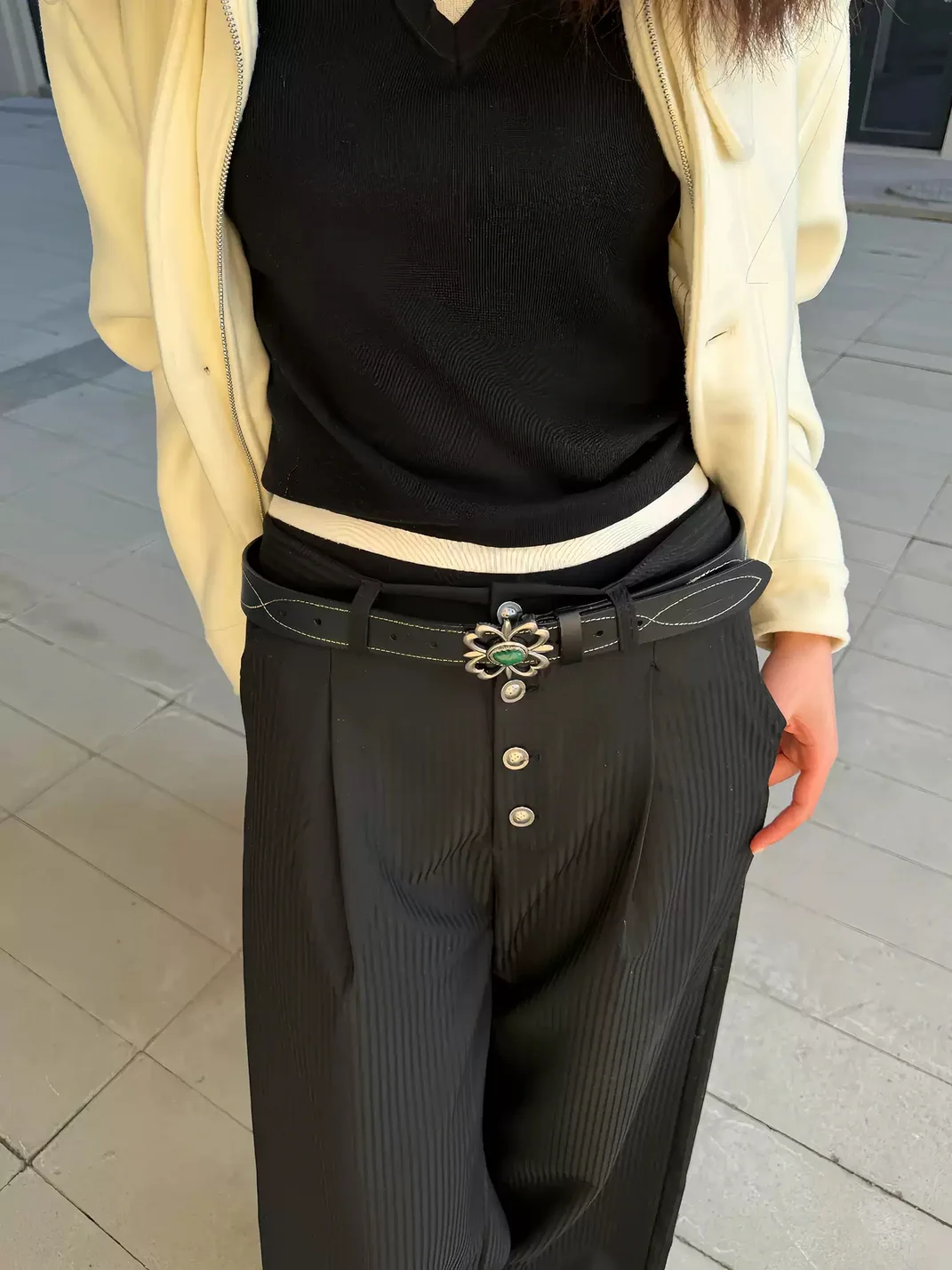 TZ killer | Topstitched Leather Belt With Metal Buckle