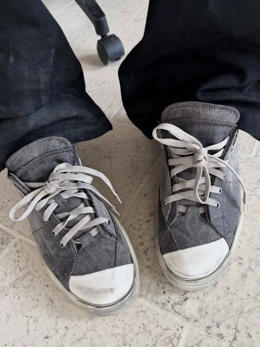 VOWPROGRESS | Washed Double-Layer Shaped-Toe Canvas Denim Vulcanized Sneakers