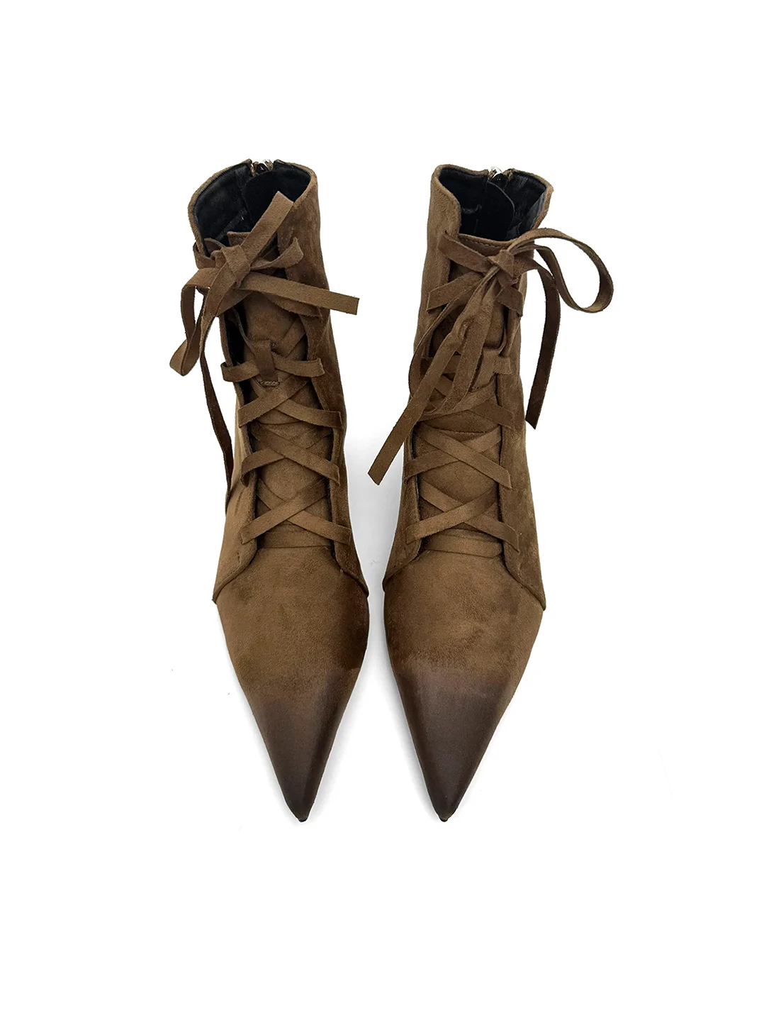 Abstract garden | Pointed Toe Lace-Up Kitten Heel Ankle Boots