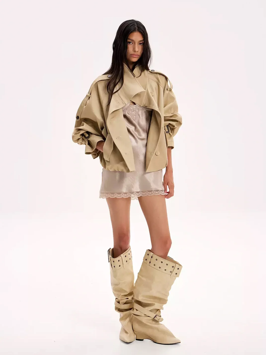 The NeverMore | Studded Pointed-Toe Slouchy Tall Heeled Boots