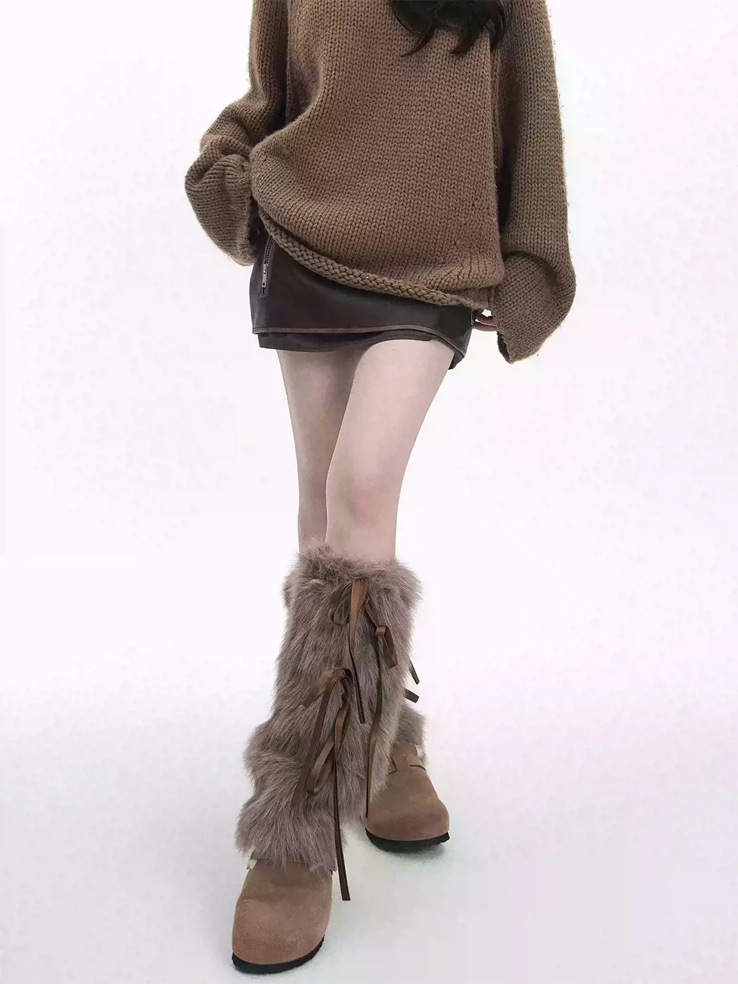 SS2L | Ribbon Bow Faux Fur Leg Warmers