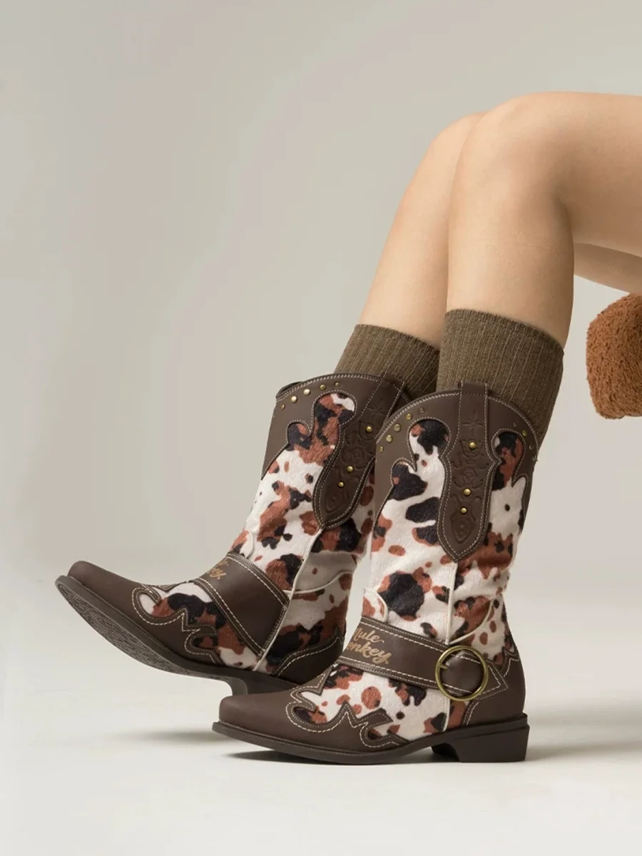 Mule Donkey | Brown Buckle Strap Western Boots - 2