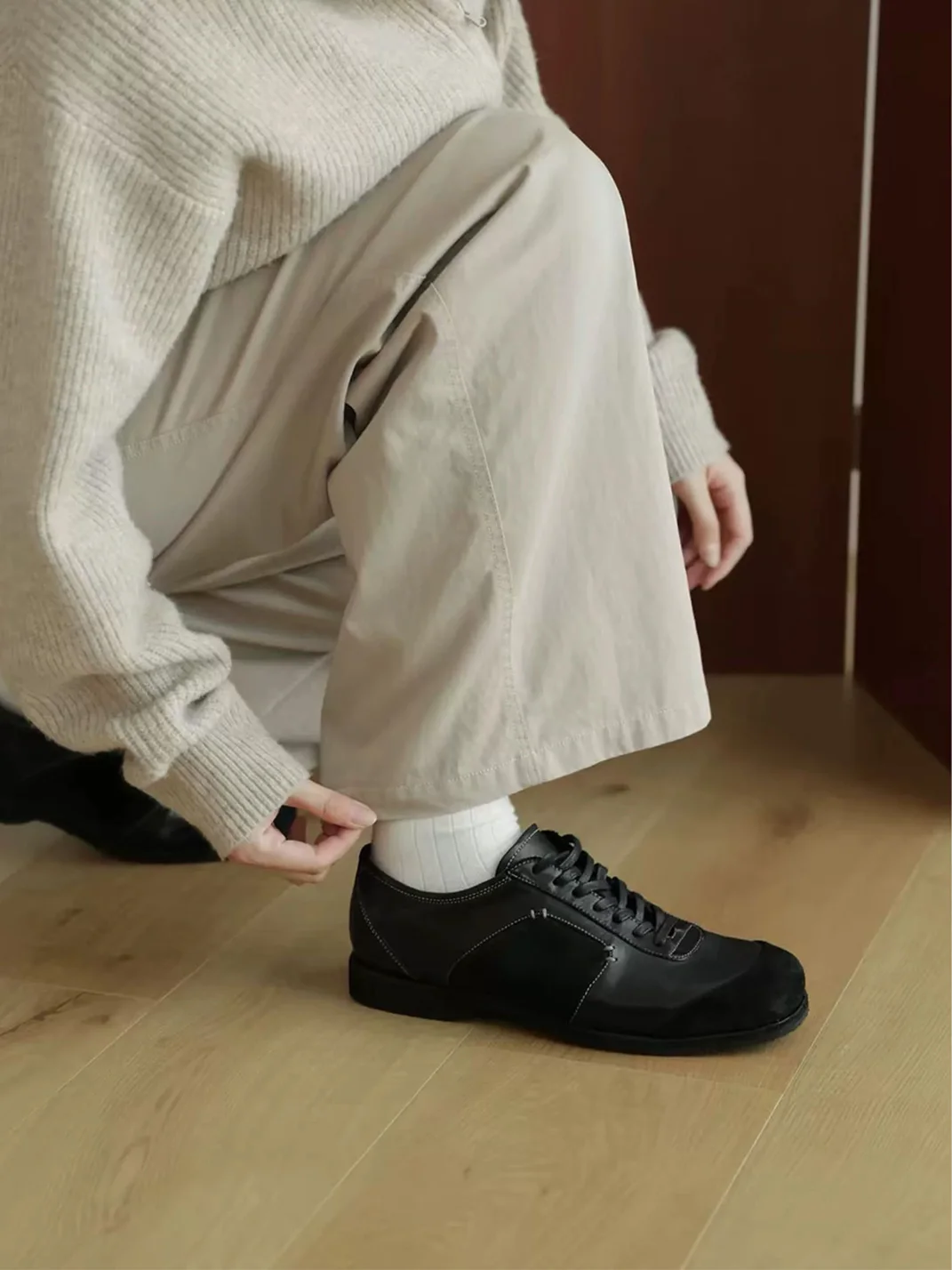 UNZIZHI | Black Leather And Suede Training Shoes