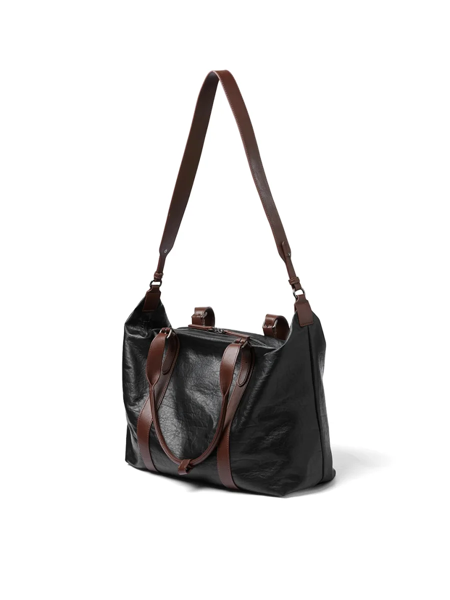 VOWPROGRESS | Black Brown Waxed Tote Hobo Bag - 4