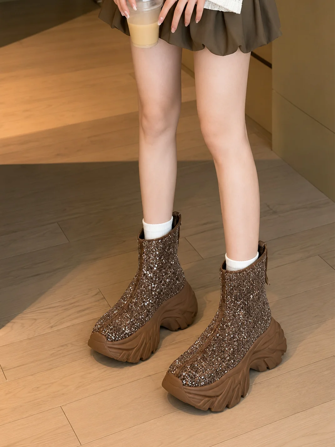 GRACEPANDA | Leopard Print Platform Ankle Boots