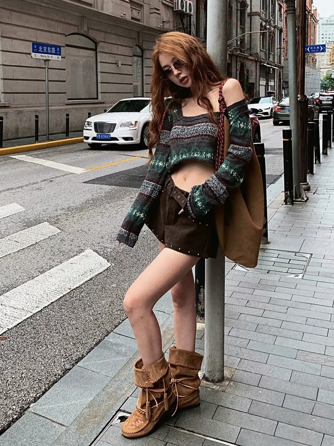 MNXDKG | Fringed Lace-Up Foldover Western Boots